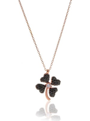 Söğütlü Silver Rose Onix Taşlı Yonca Kolye Sgtl5725