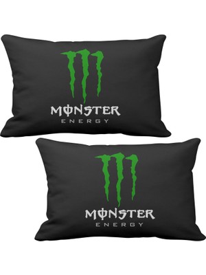 ASR Monster Energy 2'li Lüks Araç Boyun Yastığı Siyah ve Ahşap Logo Anahtarlık