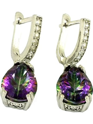 Otantik Gümüş Mistik Topaz Taşlı 925 Ayar Gümüş Kadın Küpe 00A37
