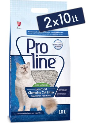 Pro Line Parfümsüz Topaklanan Kedi Kumu 10 Lt (2 Adet)