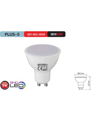 Horoz Plus5 Gu10 Duylu 6400K Beyaz Işık 5 Watt Led Ampül