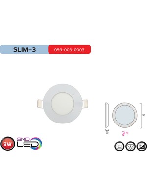 Horoz Slim3 6400K Beyaz Işık 3W Smd Led Sıva Altı Led Armatür