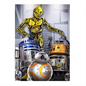 Ahşap Tablo Star Wars 3Po R2D2 Ve BB8