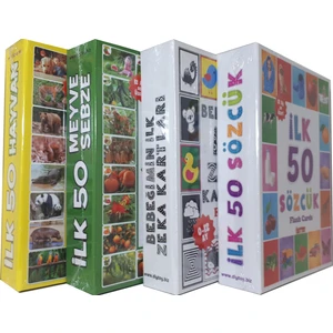 Diy-Toy 4'lü Eğitim Seti (İlk 50 Sözcük + İlk 50 Hayvan + İlk 50 Sebze  Meyve + Bebeğimin İlk Zeka Kartları)