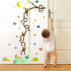 Cosy Home Gift Çocuk Odası Görsel Boy Ölçer Tablo Ölçüm Ağaç Dalı Sevimli Maymunlar Deniz Kuşlar Duvar Pvc Sticker