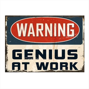 Ahşap Tablo Warning Genius At Work