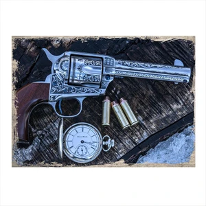 Ahşap Tablo Revolver Silah