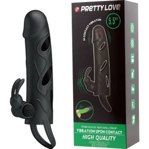 Pretty Love Çift Titreşimli Uzatmalı Kaliteli Silikon Penis Kılıfı Zenci Vibratör Penis