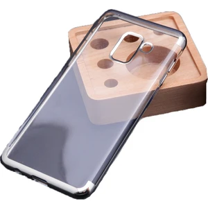 Case 4U Samsung Galaxy A8 Plus Lazer Kaplamalı Şeffaf Silikon Kılıf - Gümüş Gri