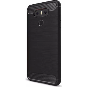 LG G6 Brushed Carbon Fiber Silikon TPU Kılıf + Tempered Glass Cam