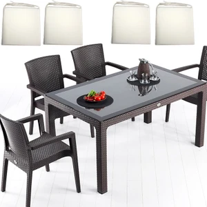 90x150 Classic Rattan Masa ve 4 Adet Minderli Paris Koltuk