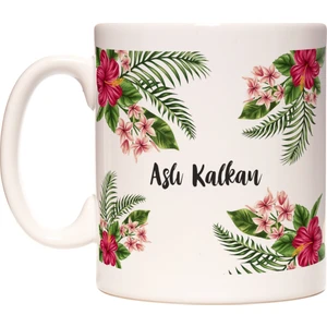 Tropik Çiçek Aloha İsim Yazılabilir Sevgiliye Özel Kupa Bardak