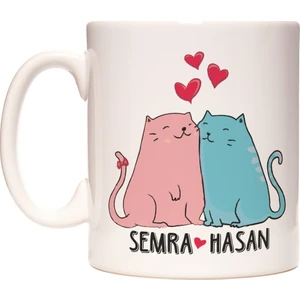 Kedili Sevgiliye Kişiye İsme Özel Kedi Kupa Bardak