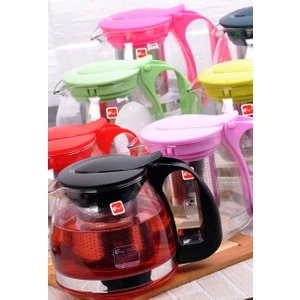 İkbal Home  Renkli 1,250 Ml Süzgeçli Cam Demlik