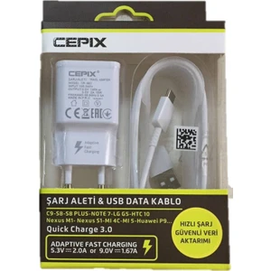 Galaxy S8/C9 Type C Hızlı Şarj 3.0 Özellikli Şarj Cihazı ve Kablosu - Beyaz - TR-862C