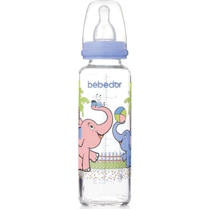 31302 Desenli Cam Biberon 250 Ml Açık Mavi