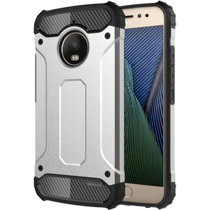 Case 4U Lenovo Moto E4 Kılıf Çift Katmanlı Tank Kapak Gümüş Gri
