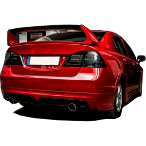 Paşa Tuning Honda Civic FD6 2006 - 2011 Mugen RR Sağ Sol Çift Çıkış Arka Tampon Eki - Difüzör Plastik)