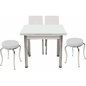 Ahşap Mutfak Masa 2 sandalye 2 tabure 60 x 90 cm
