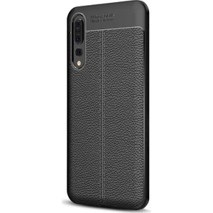 Huawei P20 Pro Kılıf Deri Dokulu Silikon Siyah