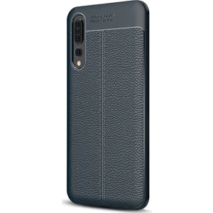 Huawei P20 Pro Kılıf Deri Dokulu Silikon Lacivert