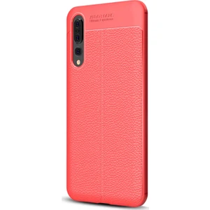 Huawei P20 Pro Kılıf Deri Dokulu Silikon Kırmızı