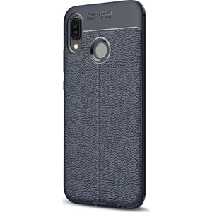 Huawei P20 Lite Kılıf Deri Dokulu Silikon Lacivert