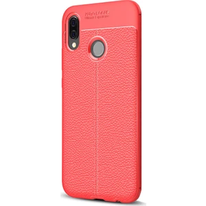 Huawei P20 Lite Kılıf Deri Dokulu Silikon Kırmızı