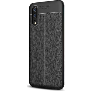 Huawei P20 Kılıf Deri Dokulu Silikon Siyah