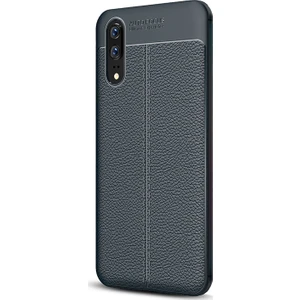 Huawei P20 Kılıf Deri Dokulu Silikon Lacivert