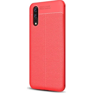 Huawei P20 Kılıf Deri Dokulu Silikon Kırmızı