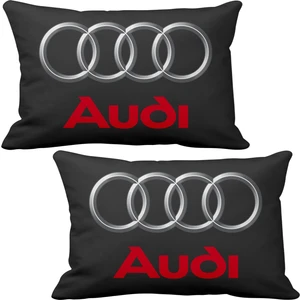Audi 2 li Lüks Araç Boyun Yastığı Siyah ve Ahşap Logo Anahtarlık