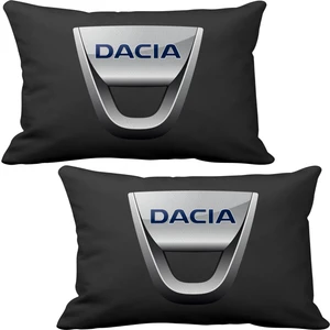 Dacia 2 li Lüks Araç Boyun Yastığı Siyah ve Ahşap Logo Anahtarlık