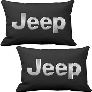 Jeep 2 li Lüks Araç Boyun Yastığı Siyah ve Ahşap Logo Anahtarlık