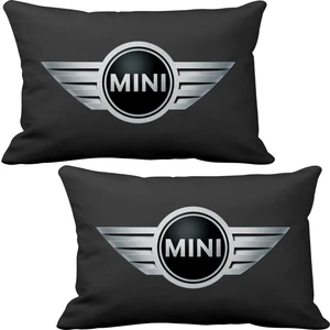 Mini Cooper 2 li Lüks Araç Boyun Yastığı Siyah ve Ahşap Logo Anahtarlık