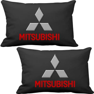 Mitsubishi 2 li Lüks Araç Boyun Yastığı Siyah ve Ahşap Logo Anahtarlık