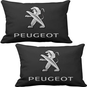 Peugeot 2 li Lüks Araç Boyun Yastığı Siyah ve Ahşap Logo Anahtarlık
