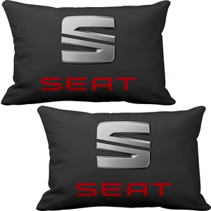 Seat 2 li Lüks Araç Boyun Yastığı Siyah ve Ahşap Logo Anahtarlık