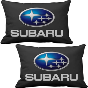 Subaru 2 li Lüks Araç Boyun Yastığı Siyah ve Ahşap Logo Anahtarlık