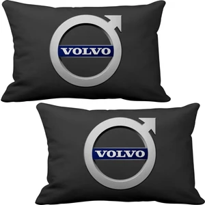 Volvo 2 li Lüks Araç Boyun Yastığı Siyah ve Ahşap Logo Anahtarlık
