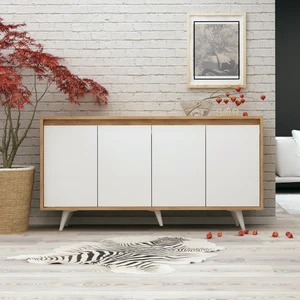 My Mob Shans Modern Tasarımlı Konsol Şifonyer Altın Meşe-Beyaz 140 cm Genişlik 40 cm Derinlik
