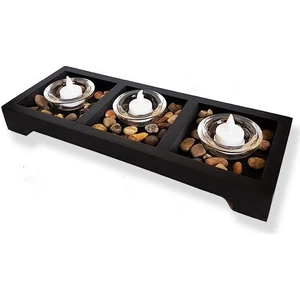 Mutlu Adım Dekoratif 3 Bölmeli Cam Mumluk ve 3 Led Mum