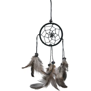 Araba Süsü Tüylü Siyah Mini Rüya Kapanı / Düş Kapanı / Dreamcatcher - 6 cm