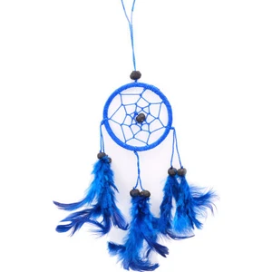 Araba Süsü Tüylü Mavi Mini Rüya Kapanı / Düş Kapanı / Dreamcatcher - 6 cm