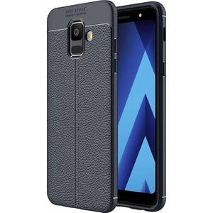 Samsung Galaxy A6 2018 Kılıf Deri Dokulu Silikon Lacivert