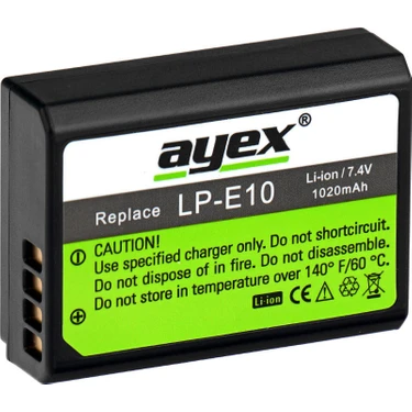 Ayex LP-E10 Batarya 1020 mAh Canon İçin Şarj Edilebilir Li-Ion Pil Uyumlu 1100D 1200D
