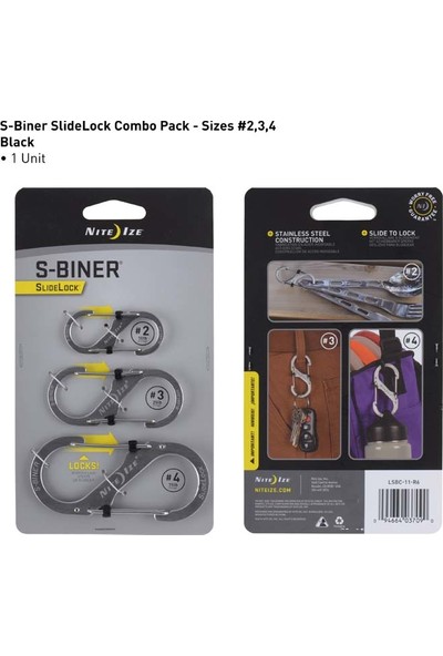 S-Biner SlideLock 3lü Paket-Çelik Biner