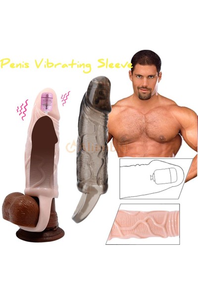 Pretty Titreşimli Penis Kılıfı 5 cm Dolgulu Uzatmalı Prezervatif Vibratör