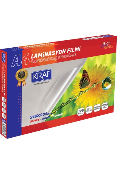 Kraf Laminasyon Filmi Parlak A4 125Mic 100'lü 2124