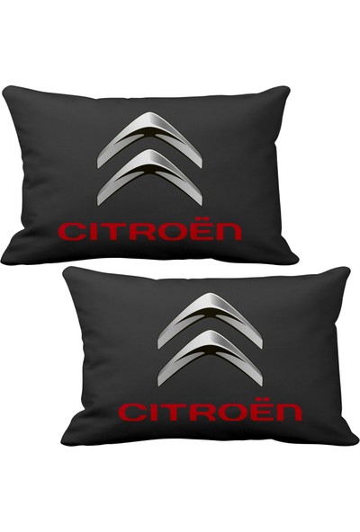 Asr Citroen 2 li Lüks Araç Boyun Yastığı Siyah ve Ahşap Logo Anahtarlık